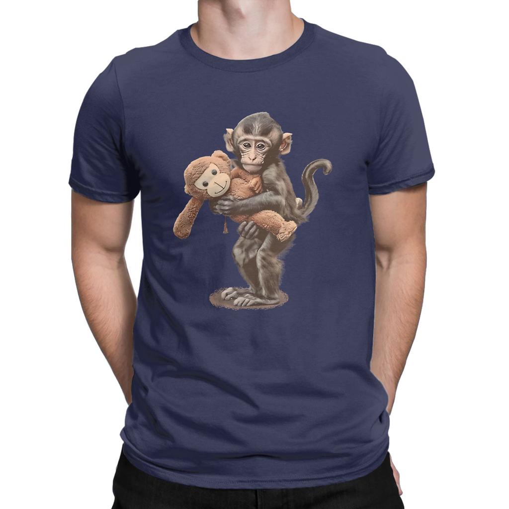Classic Novelty 100 Cotton Tshirt Cute Monkey Hugging Plush Tops Tees For Unisex
