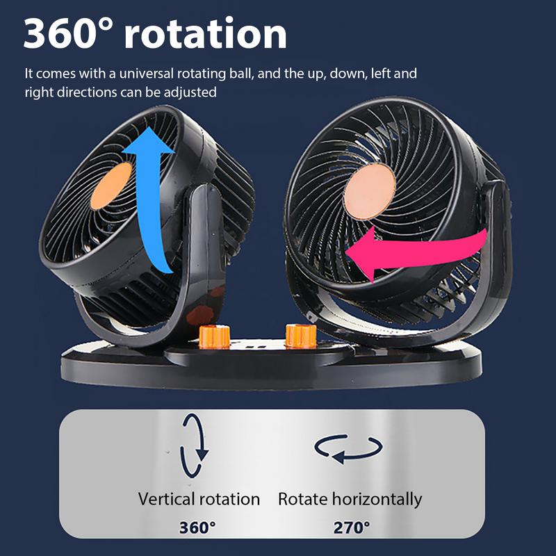 USB Car Fan Double Head Vehicle Fan 24V Adjustable Dashboard Cooling Device With Strong Wind Low Noise Design For Indoor Outdoor