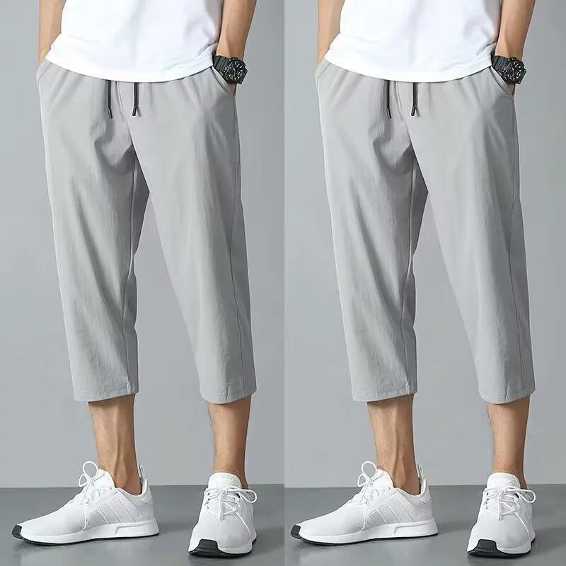 

Мужские летние короткие бриджи, дышащая охлаждающая спортивная одежда, свободные капри, мужские повседневные шорты длиной 3/4, уличная одежда XXXXXL светло-серый