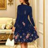 Women Long Sleeve Round Neck Midi Dress Vintage Ink Wash Plum Blossom Branch Print Flared Casual Dress