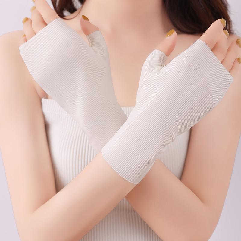 Neutral Ice Silk Leak Finger Summer Sun Protection Gloves Thin Silk Cycling Driving Letter Office Typing Short Half Finger Glove