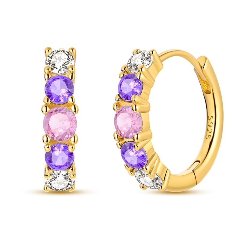 925 Sterling Silver Hoop Earrings Gradient Purple Pink White CZ Stones Dainty Colorful Huggie Earrings Jewelry Gift for Women