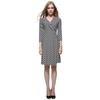Women's Stand Collar High Waist Wrap Dress - Black & White, 3/4 Sleeve for Summer/Autumn