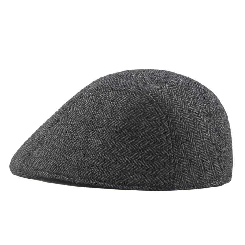 Tweed Newsboy Hat Peaked Cap Herringbone Fully Sealed Forward Hat Men's Autumn and Winter Thermal Beret