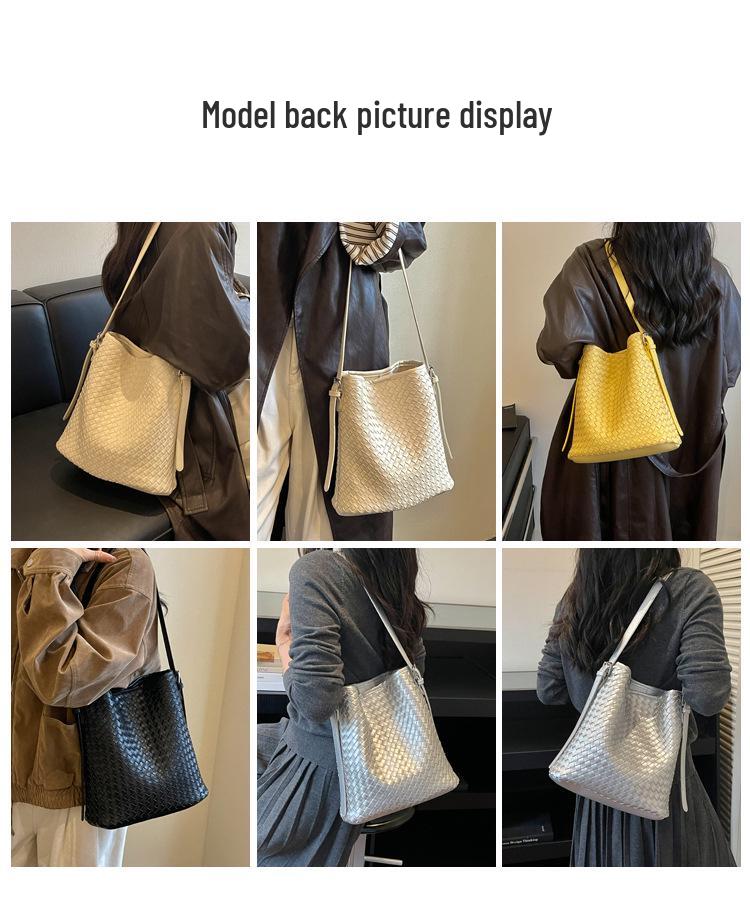 Women's Retro Woven Leather Bucket Bag - Versatile Crossbody for Work and Commute