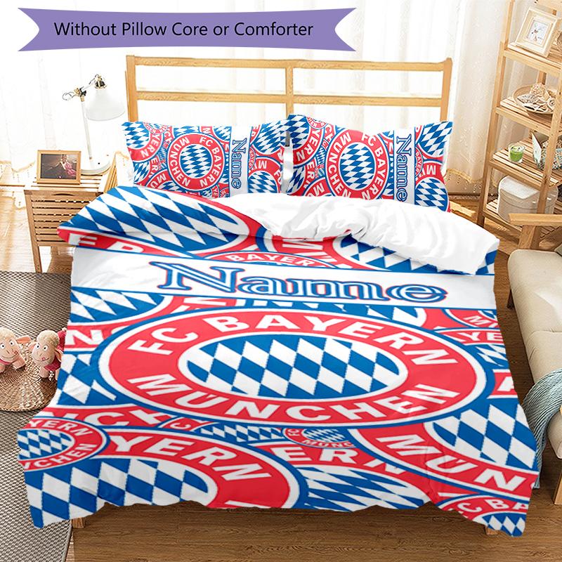 3pcs Custom Name Bayern Munich Bedding Set Duvet Cover Closure Includes 1 Duvet Cover & 2 Pillowcases for All Seasons Bedroom Decor