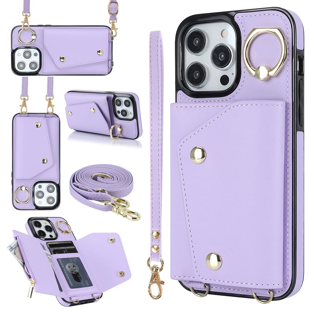 Crossbody Lanyard Handschlaufe Rring Kartenhalter Leder Handyhülle für iPhone 16 15 14 11 Pro Max XS XR 7 8 Plus 13 12 Mini