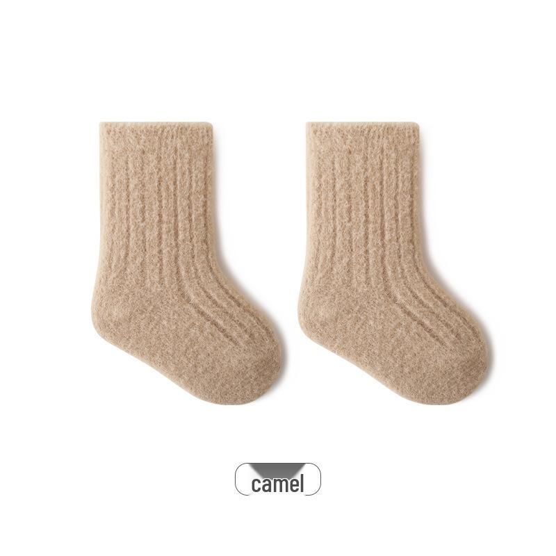 Solid Color Fleece-Lined Mid-Calf Baby Socks - Combed Cotton, Warm Terry, Class A Quality