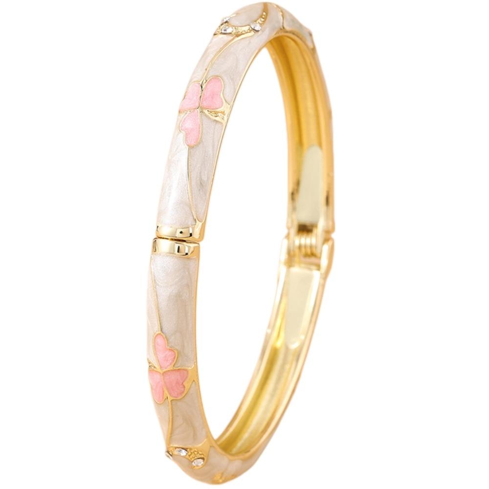 Enamel Floral Flower Crystal Bangle Good Luck Clover Women s Hand Bracelet Girls белый