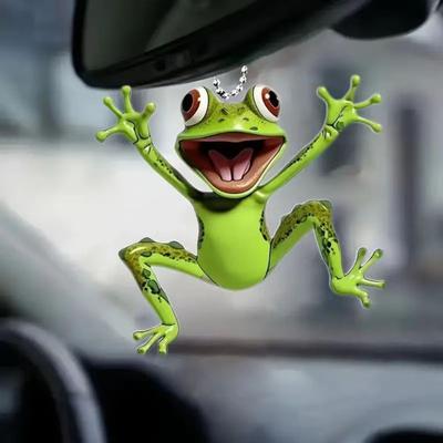 1/2/3/4/5Pcs 2D Acrylic Frog Hanging Decoration with Beaded Chain Car Rearview Mirror Hanging Ornament Charm Pendant Car Interior Accessory