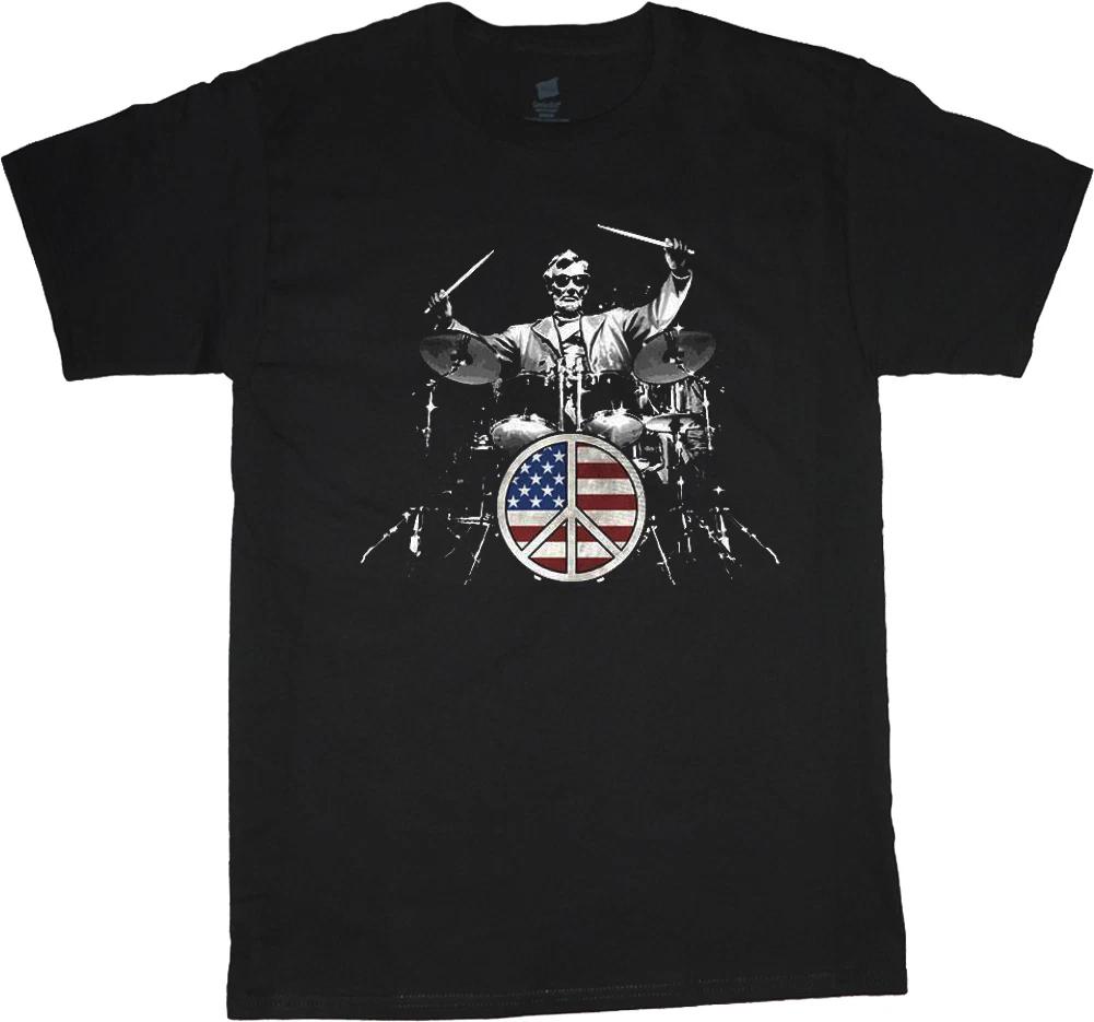 Abraham Lincoln drum set t-shirt drummer drum set tee shirt men s black tshirt M