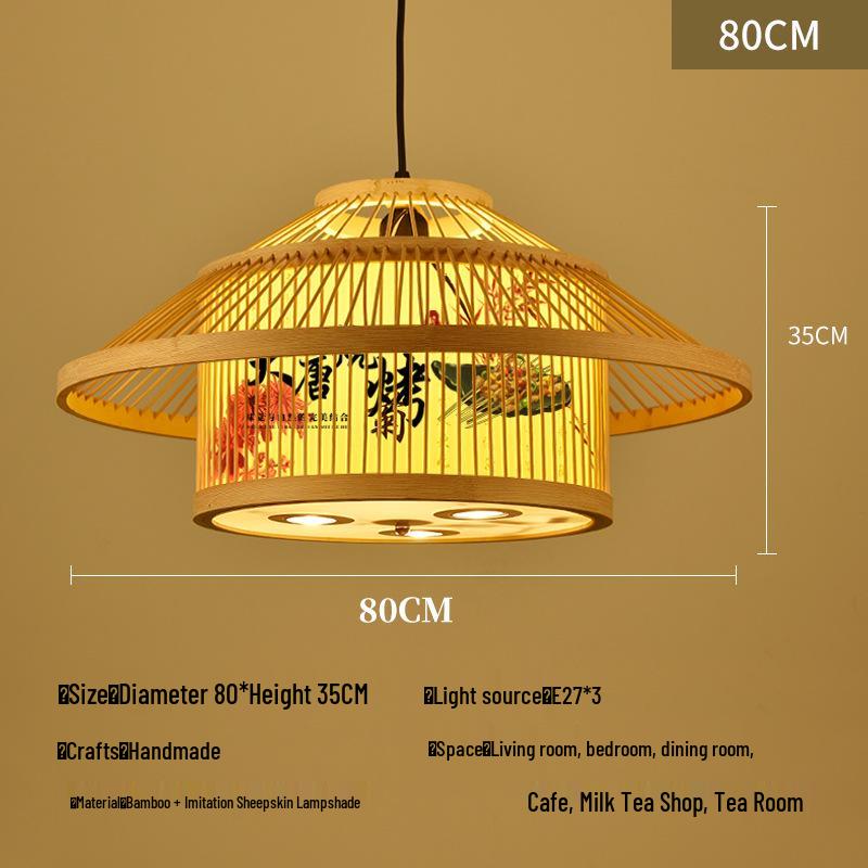 Retro Bamboo Pendant Lamp for Restaurants and Hotels - Chinese Style with Spotlight