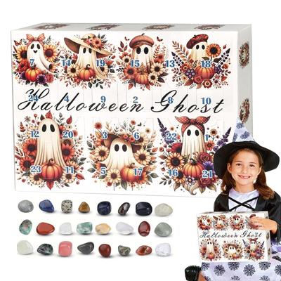 24 Day Halloween Advent Countdown Calendar, 24 Natural Crystal Agate Stone Calendar, Collection Toy Set Countdown Natural Crystal Box Exquisite