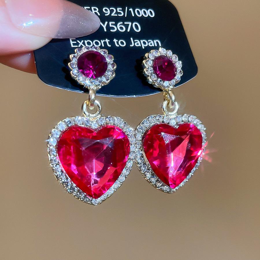 Inlaid Rhinestone Love Pendant Earrings for Women European and American Palace Style Drop Earrings Light Luxury Zircon Gifts