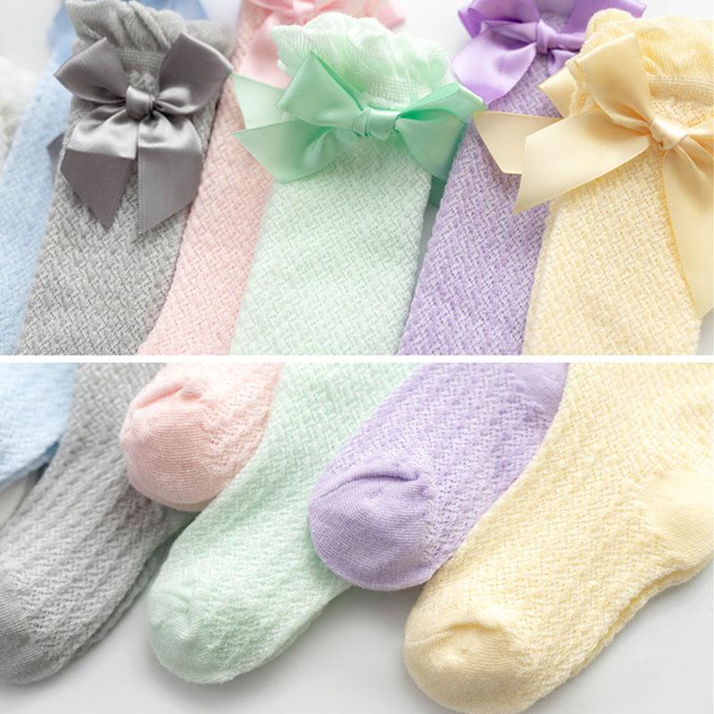 Baby Girl Bow Socks Summer Cotton Mesh Breathable Baby Knee High Socks Bowknot Kids Long Socks