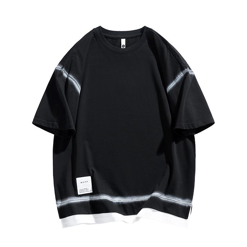 Spray-Dyed Heavyweight Cotton Short Sleeve T-Shirt - Unisex Trendy Two-Piece American Style Couple Top