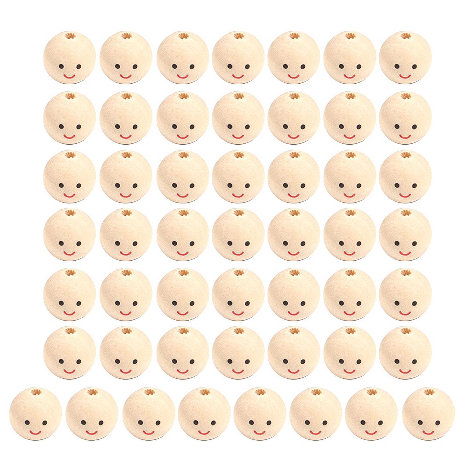

50 шт. Голова ляльки Дерев яні намистини Обличчя Ювелірні вироби DIY Дитяче бісероплетіння Намистини з посмішкою Вільні Круглі Дерев яні Ремесло Намистини для Дитячого садка 1