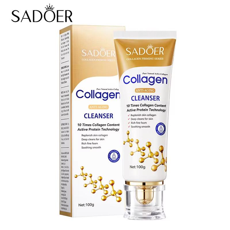 Facial Sadoer Skincare Collagen Cleanser Firming Moisturizing Face Cleansing Face Wash Foam Cleanser Skin Care Products