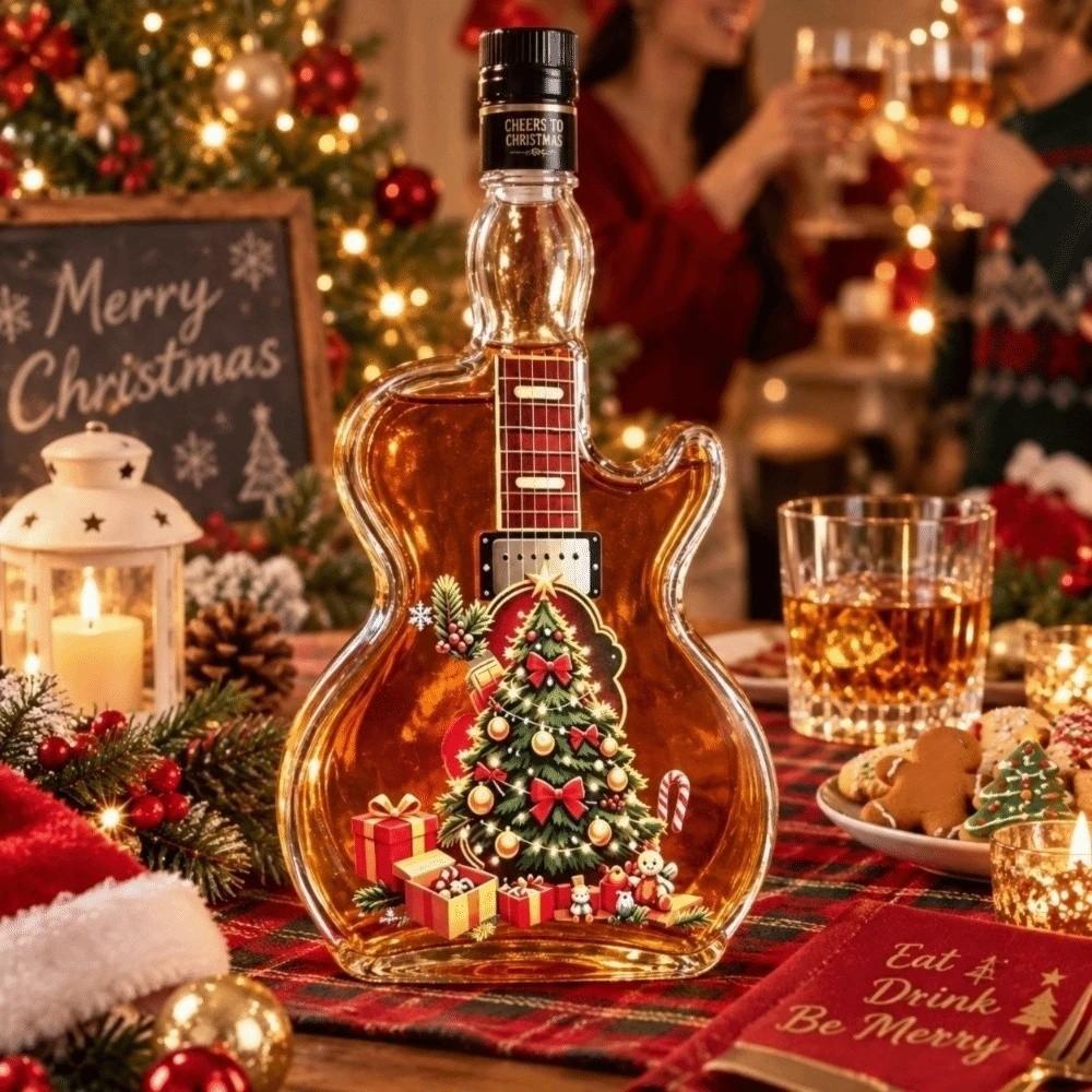 Vánoční Santa Claus Karafka ve tvaru kytary Sněhulák Ozdoby Prázdná láhev vína Vánoční stromeček Čirá skleněná láhev Stolní dekorace