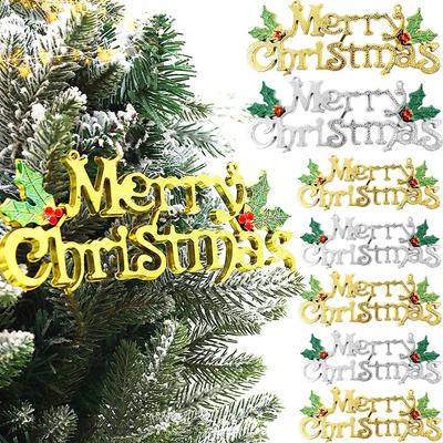 Christmas Letters Hanging Sign 3D Holes Designed Merry Christmas Gold Pendant Home Party Xmas Tree Door Hanging Decoration 2024
