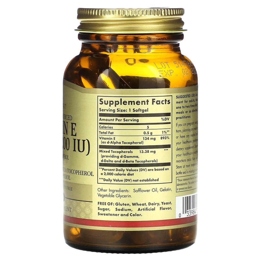 Natural Source Vitamin E, 134Mg (200Iu), 100 Softgels