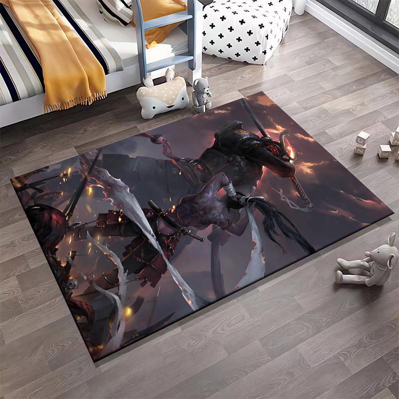 Samurai Warriors Kampfszene Teppich mit feurigem Dark Fantasy Design Geeignet zur Verwendung als Antirutsch für Wohnzimmer Schlafzimmer Sofas
