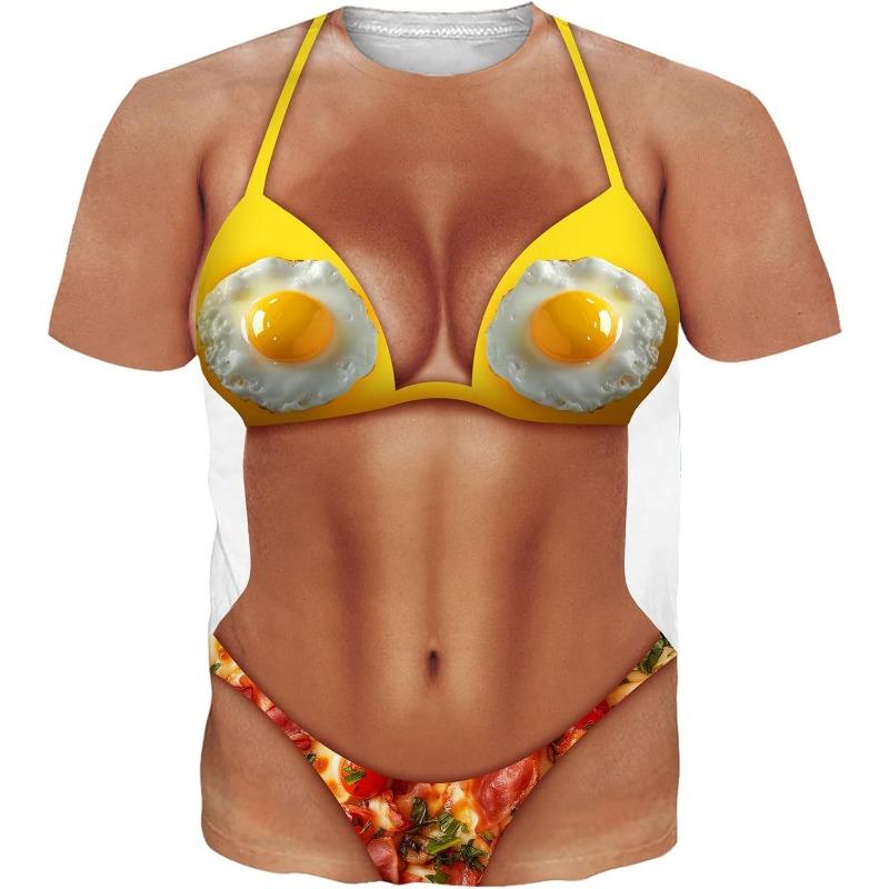 Fanient Pánská trička s chlupatou hrudí Vtipná trička s kulatým výstřihem Grafický vzor Krátký rukáv Rychleschnoucí a chladivá