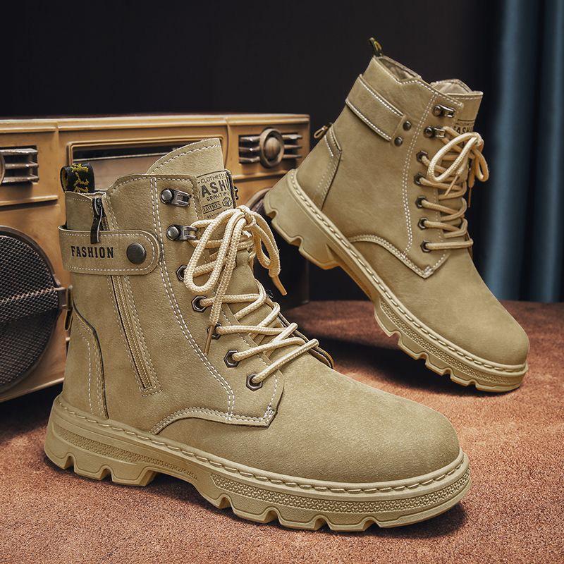 Men's High-Top Outdoor Work Boots – Autumn Mountaineering and Motorcycle Shoes, Trendy Labor Protection Footwear