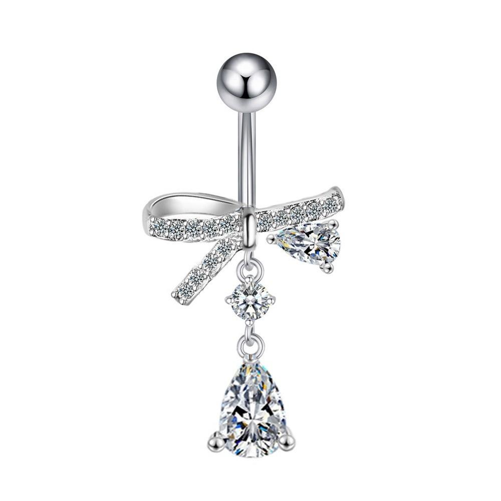 Bow Butterfly Navel Piercing Elegant Curved Barbell Fashion Dangled Belly Ring Party