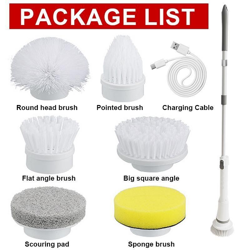 8 In 1 Household Cleaning Brush 2 Gears Cordless Spin Scrubber USB Charge Handheld Cleaning Brush for Bathroom Tub Wall Tiles Floor Kitchen