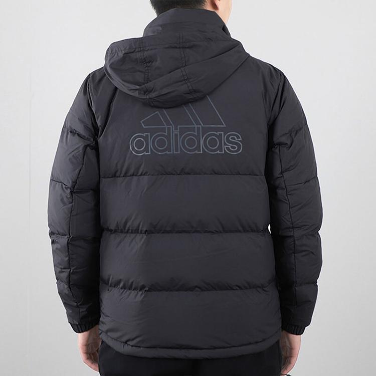 Adidas Logo Print Warm Casual Packable Hooded Down Jacket Men Outerwear Black GF0060