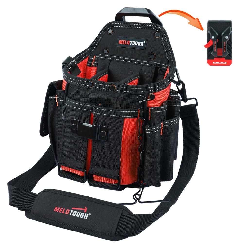 Electrician Tool Pouch Bag with Shoulder Strap,15 Pockets Tool Bag with Belt Clip,Professional Quick Release Tool Organizer