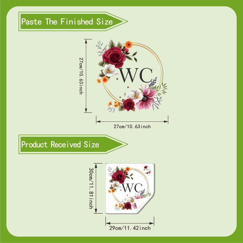 Floral WC Door Sign Sticker Self Adhesive Waterproof Bathroom Toilet Decor