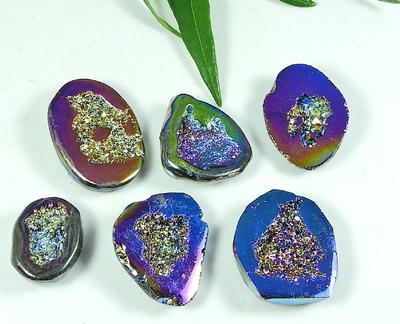 17-25MM Rainbow Titanium Aura Agate Druzy Fancy Loose Gemstone 6Pcs Lot SY-117