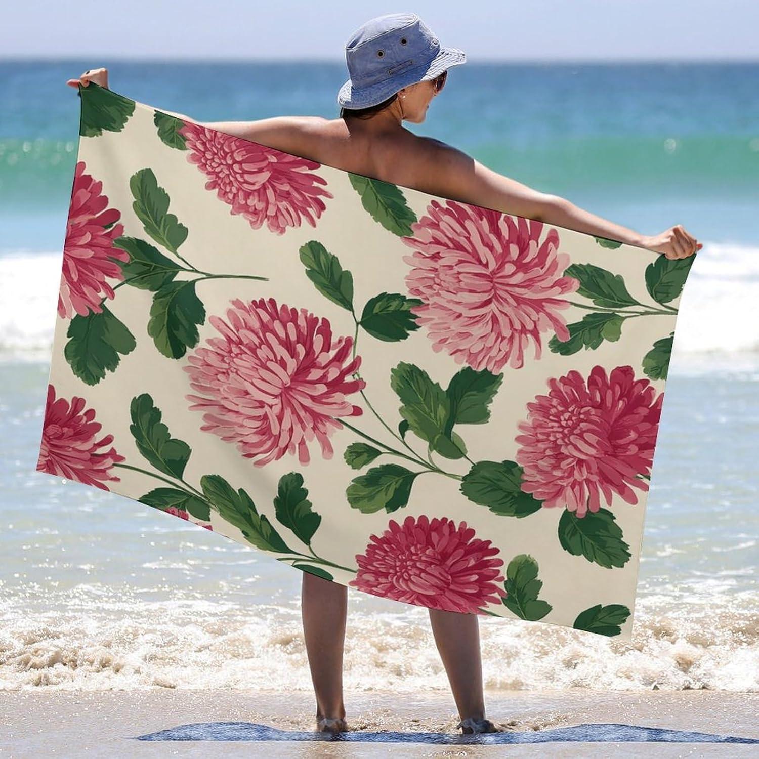 

Dahlia Flower Print Beach Towel Boho Floral Pattern Quick Dry Sand Free Absorbent Lightweight Towel Beach Pool Travel Camping W30*H60(CM)