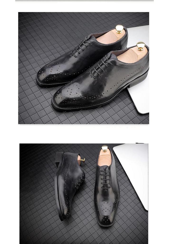 Men's Carved Leather Brogue Derbies - First Layer Cowhide, Business Formal or Casual Wear