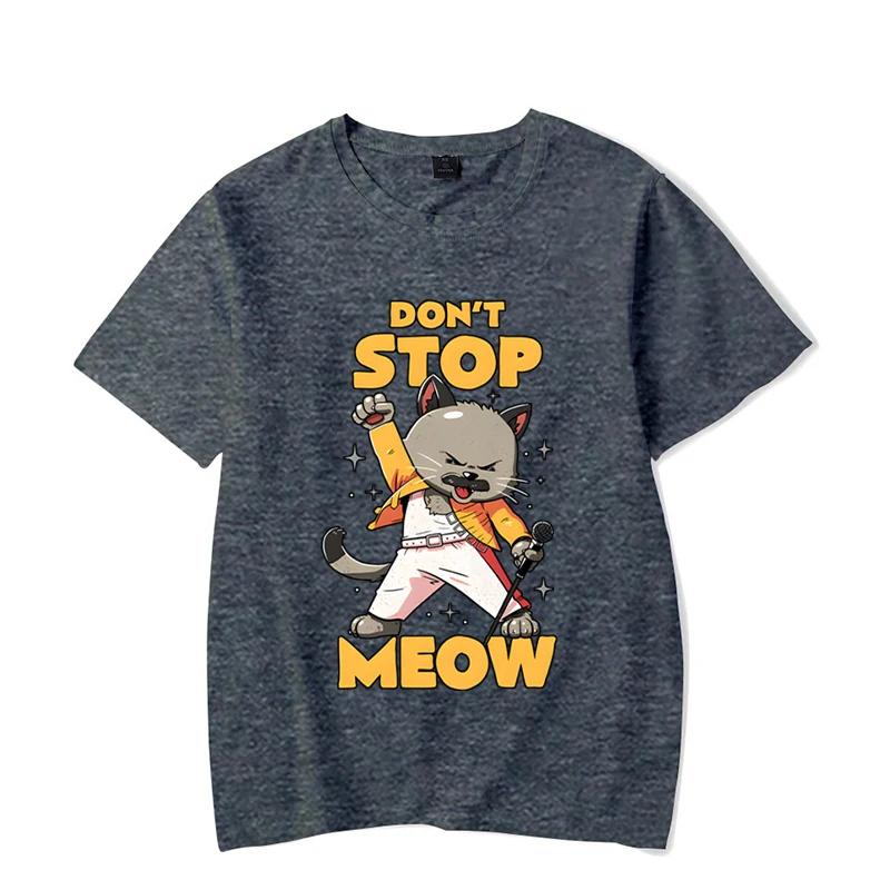 

Футболка с забавным рисунком DON T STOP MEOW Женская футболка унисекс с принтом поющего кота с короткими рукавами в стиле хип-хоп, уличный стиль, милые крутые футболки для девочек XXXL серый