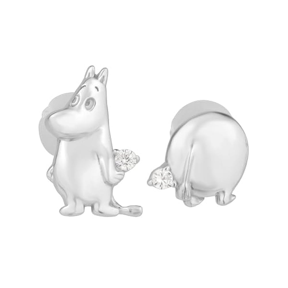 [Shinjuku Gin No Kura] Moomin Butt Asymmetrical Stud Earrings (2-Piece Set) for Women, 925 Sterling Silver, Official Character Merchandise