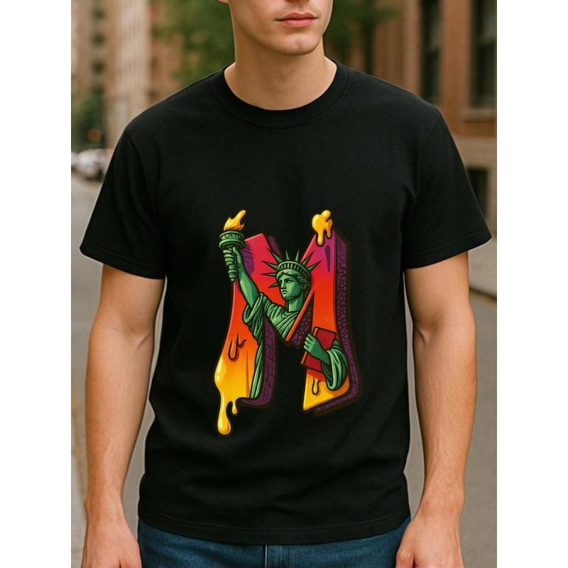 

Европейские размеры Патриотичный дизайн с жидкими буквами Мужская футболка с принтом, с коротким рукавом, Влагоотводящая S чёрный