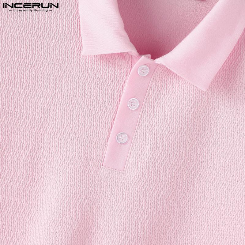 INCERUN Übergroße Herren Umlegekragen Kurzarm Textur Lässige T-Shirts Tops
