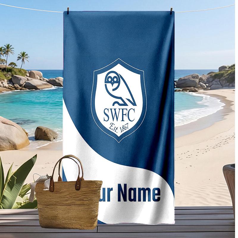 Sheffield Wednesday FC Kişiselleştirilmiş Baskılı Plaj Havlusu Futbol Logosu Destek Özel İsim Metni Emici Havlu Spor Seyahat Özel Hediye İçin