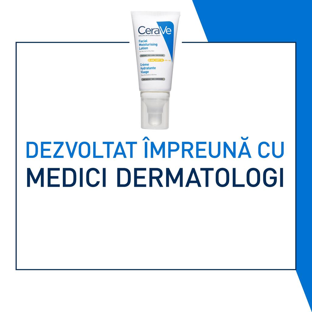 CeraVe Facial Moisturizing Lotion SPF 50 for Normal To Dry Skin, 52 Ml, with Ceramides & Hyaluronic Acid, Broad Spectrum Sunscreen, Oil-Free