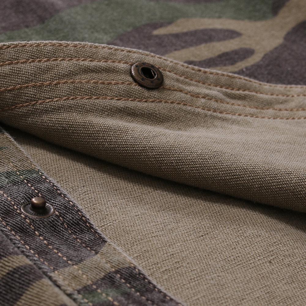 Long Sleeve Army Green Camouflage Denim Shirt Outdoor Climbing Denim Top Men's Vintage Style Trendy Casual Wear Minimalist Fashion Breathable Shirt