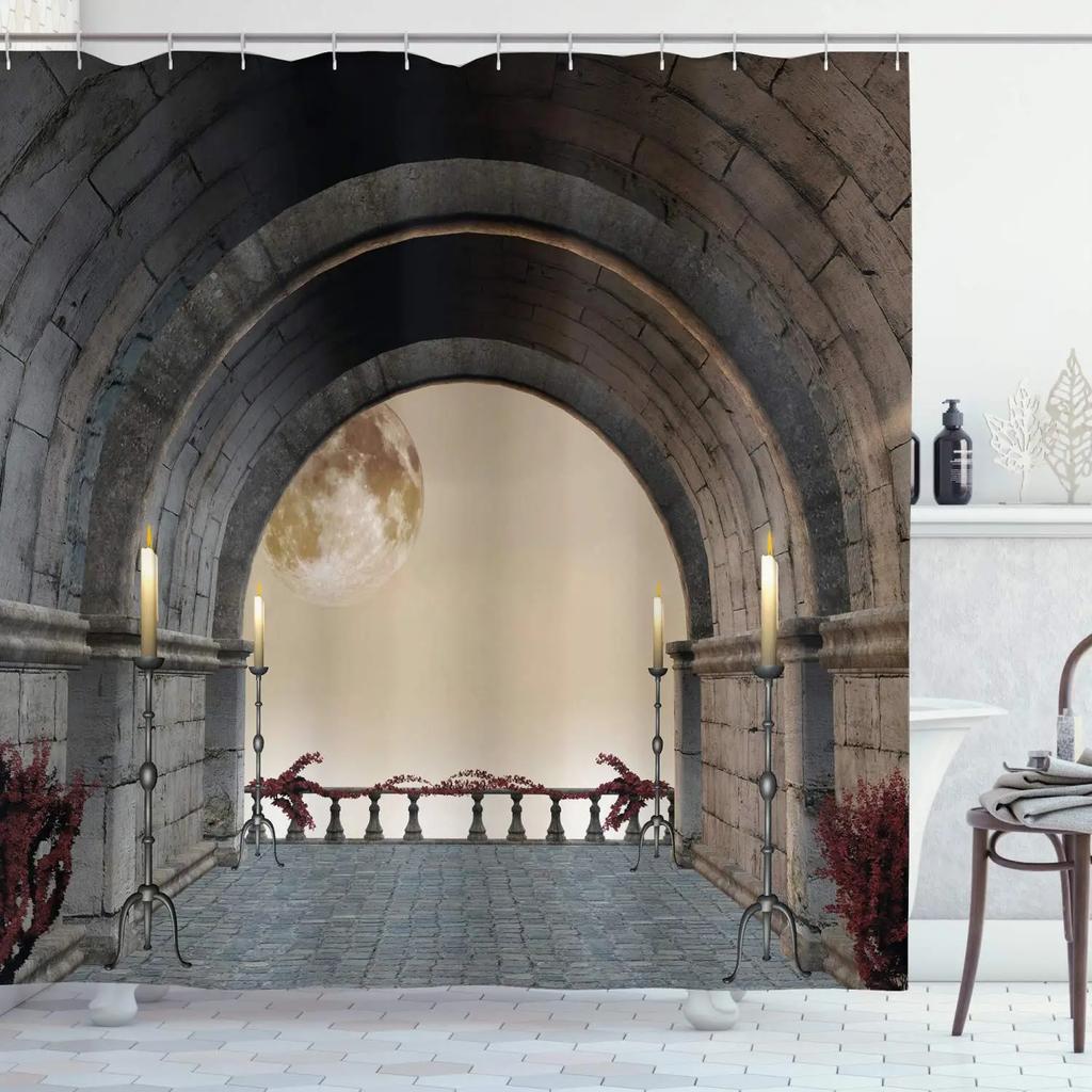 Medieval Shower Curtains Rustic Wood Shield on Medieval Castle Gate Bath Curtain Wooden Door Historical Vintage Home Bathroom