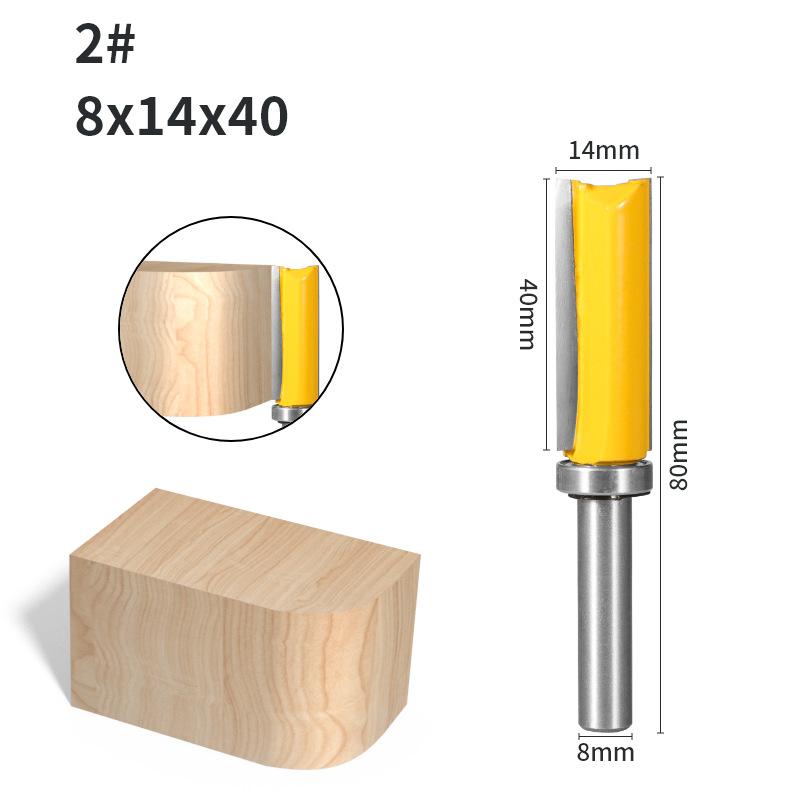 8mm Shank Bearing Guided Straight Router Bit - 14mm Cutting Diameter Flush Trim Cutter for Template Copying & Edge Profiling