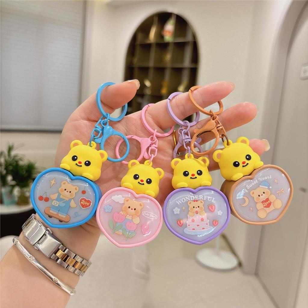 Luminous Heart Bear Keychain - Cartoon Night Light Pendant for Couples