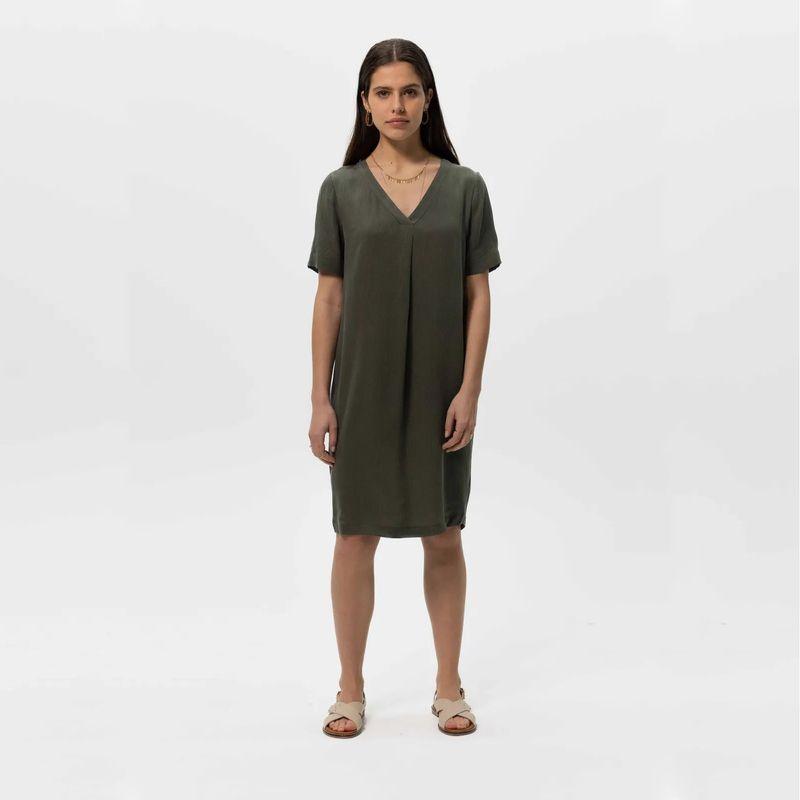 Completely Relaxed Feeling Very Comfortable Copper Ammonia Wire Over the Knee Straight V-neck Dress