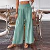 Women's Casual Wide Leg Pants with Side Zipper Relaxed Fit Elastic Waistband Lightweight Loose Trousers for Everyday Wear
