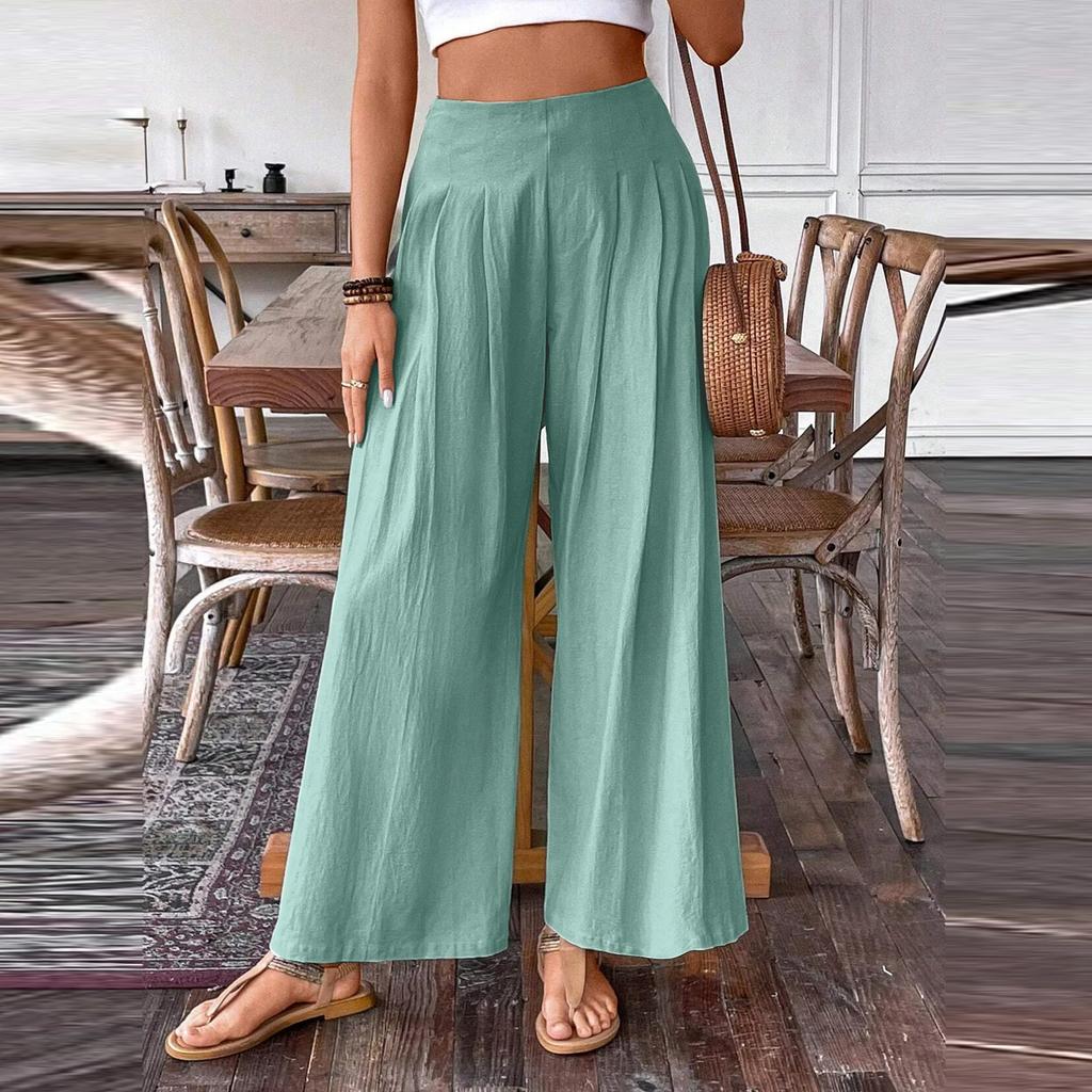 Women's Casual Wide Leg Pants with Side Zipper Relaxed Fit Elastic Waistband Lightweight Loose Trousers for Everyday Wear