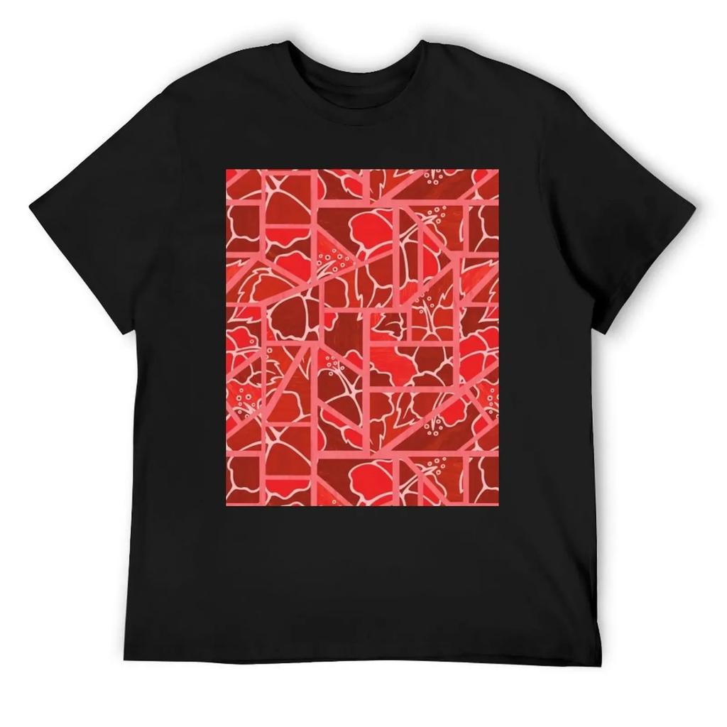 Red Hibiscus Mosaic T-Shirt Tops Sports Fans Vintage Graphic Tee T Shirt for Men